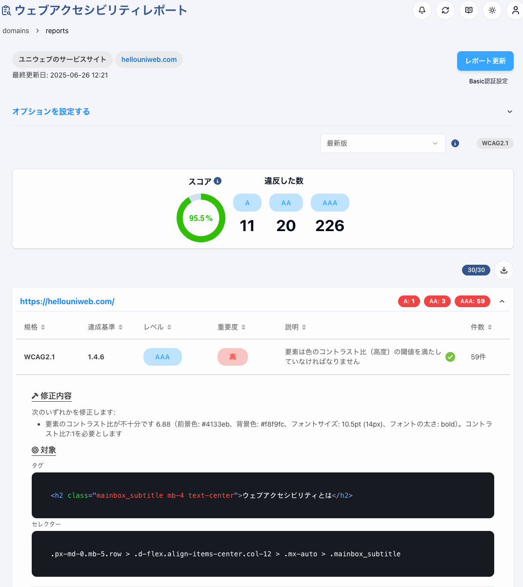 レポート結果テーブル