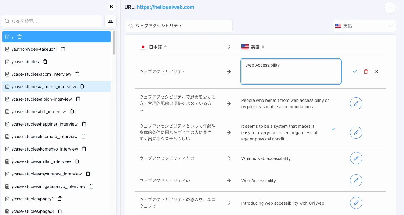 翻訳テキストの編集